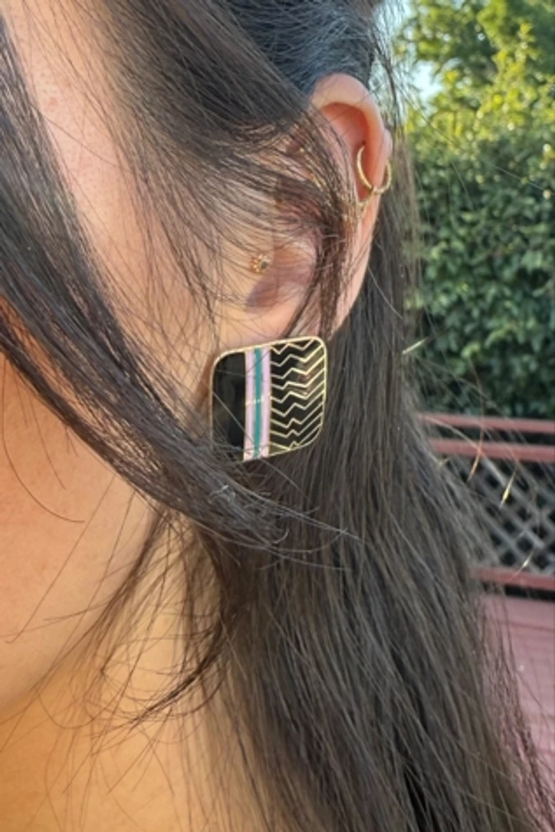 1980s Laurel Burch Ahktar Enamel Earrings Selected by Personal Choice