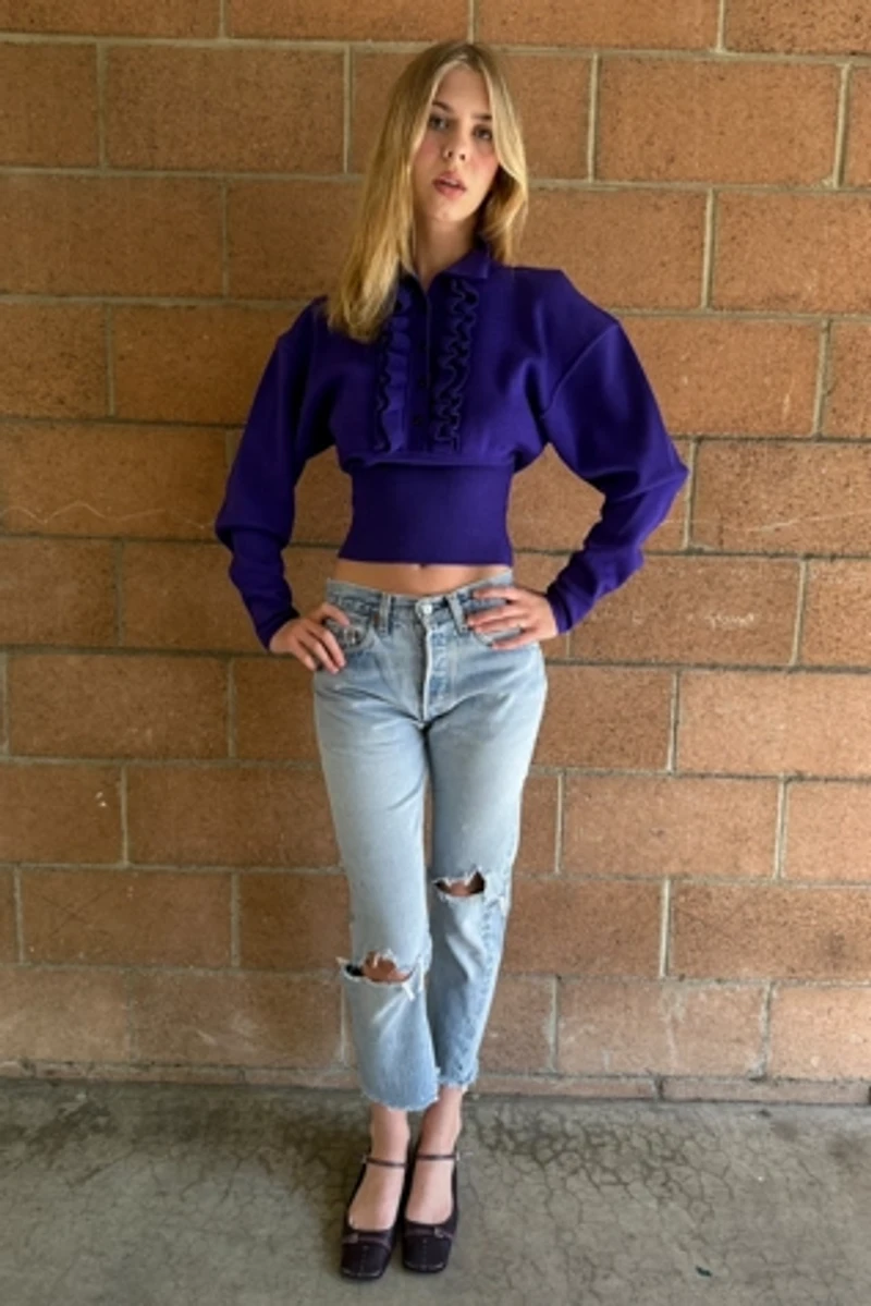 1980s Ruffled Ungaro Sweater with Blouson Sleeves Selected by Personal Choice
