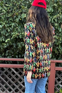 1990s Silk Commedia dell'Arte Print Slouch Blazer Selected by Personal Choice