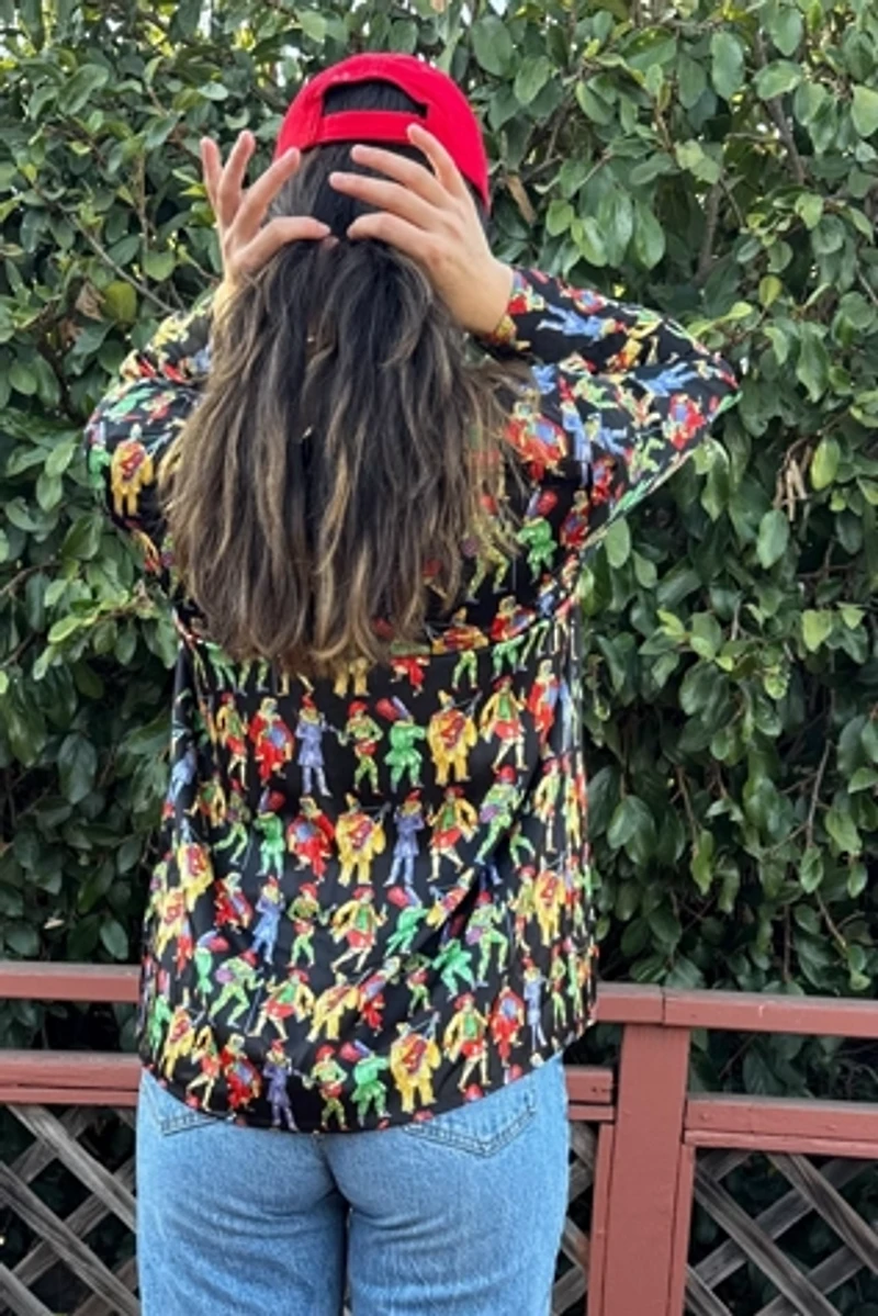 1990s Silk Commedia dell'Arte Print Slouch Blazer Selected by Personal Choice
