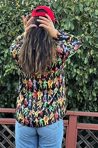 1990s Silk Commedia dell'Arte Print Slouch Blazer Selected by Personal Choice
