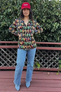 1990s Silk Commedia dell'Arte Print Slouch Blazer Selected by Personal Choice