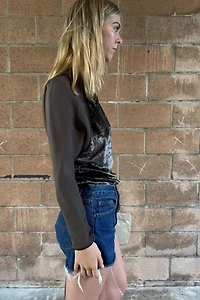 1990s Geoffrey Beene Silk Chiffon Panne Velvet Top Selected by Personal Choice