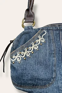 Y2K Embroidered Studded Denim Bag Selected By Afterlife Boutique