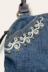 Y2K Embroidered Studded Denim Bag Selected By Afterlife Boutique