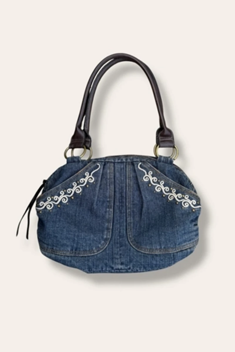 Y2K Embroidered Studded Denim Bag Selected By Afterlife Boutique