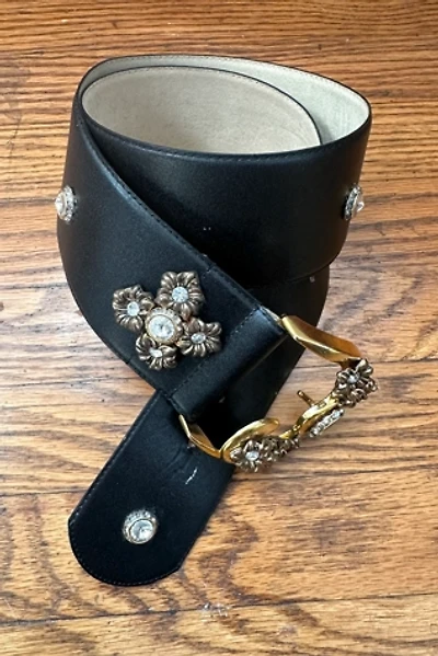 Vintage 1990s Bejeweled Wide Leather Belt Selected by Cherry
