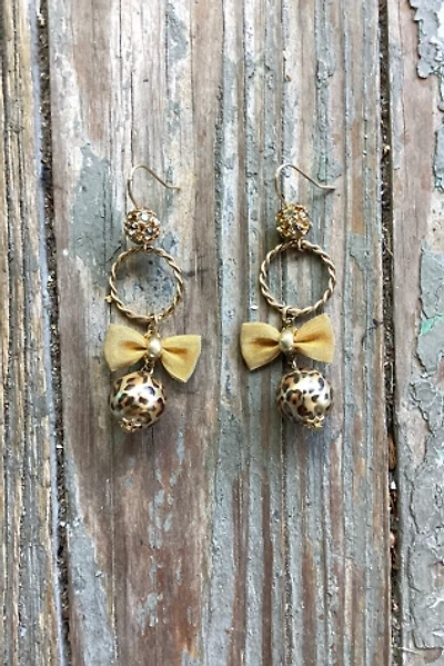 Vintage 1980s Cheetah Print Ball and Bows Earrings Selected by Cherry