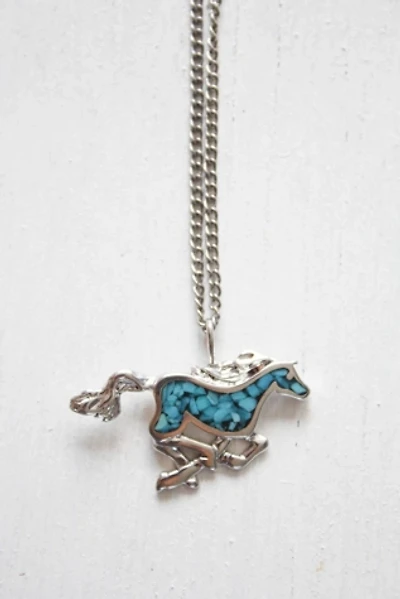 Vintage Crushed Turquoise Horse Pendant Necklace Selected By Moons + Junes Vintage