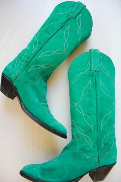 Vintage Tony Lama Bright Green Suede Cowboy Boots Selected By Moons + Junes Vintage