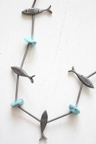 Vintage Turquoise Silver Fish Collar Necklace Selected By Moons + Junes Vintage