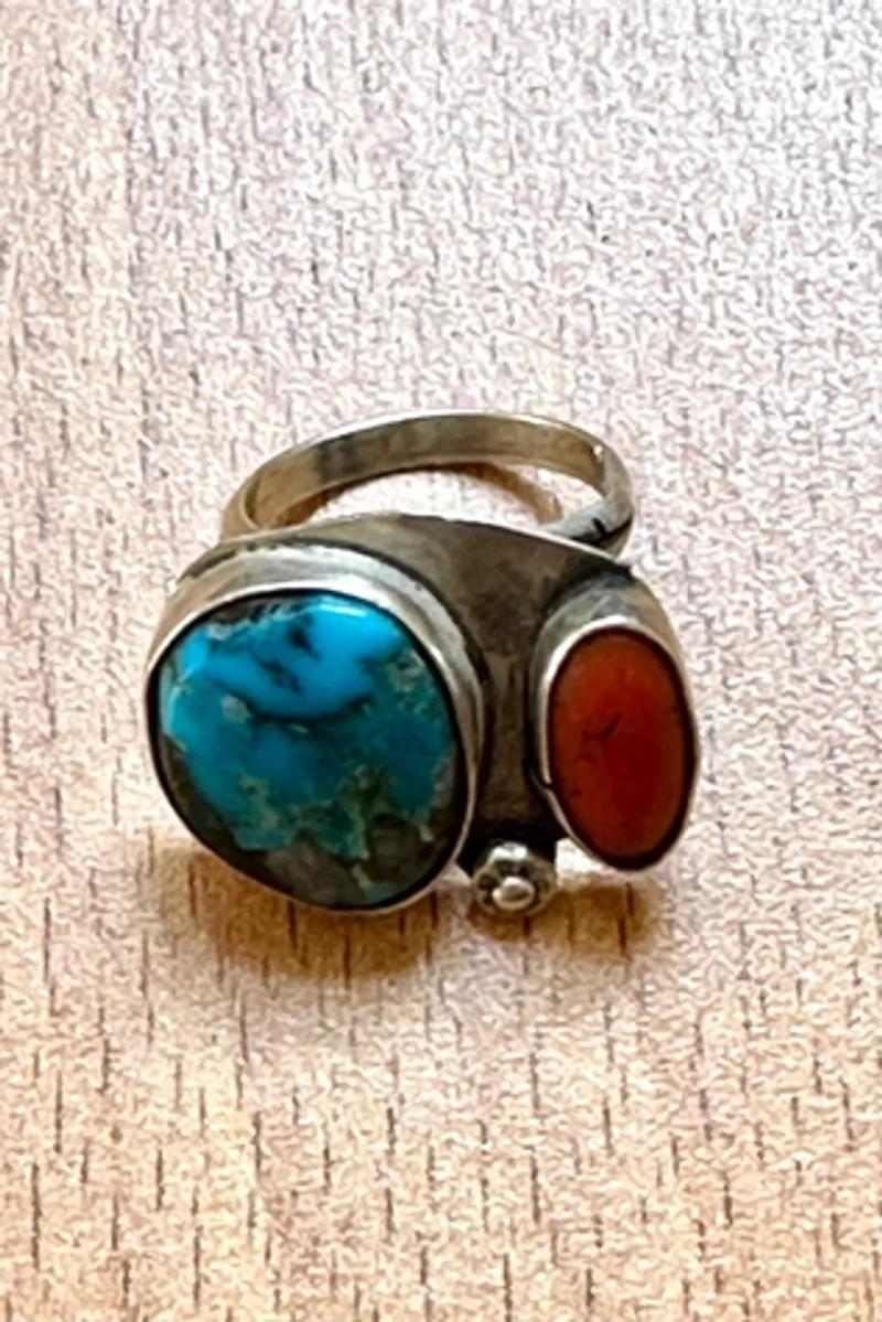 Sterling Silver Coral and Turqoise Ring Selected by Picky Jane