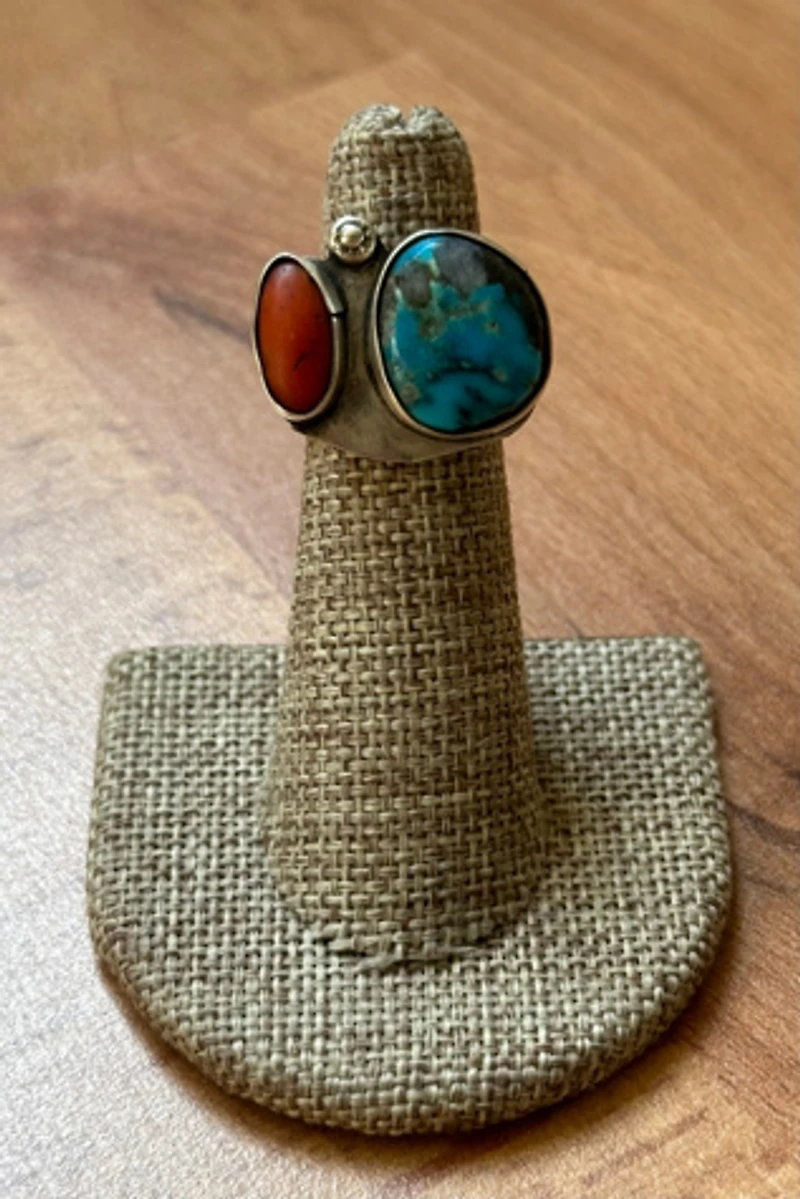 Sterling Silver Coral and Turqoise Ring Selected by Picky Jane