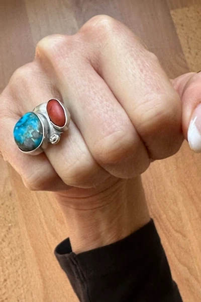 Sterling Silver Coral and Turqoise Ring Selected by Picky Jane