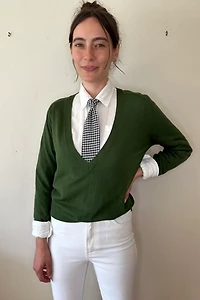 Green Merino Wool V Neck Sweater Selected by Picky Jane