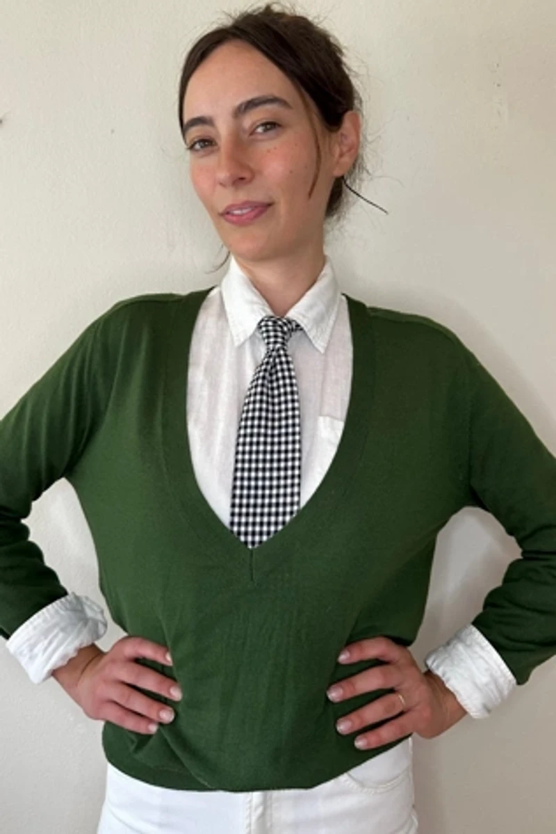 Green Merino Wool V Neck Sweater Selected by Picky Jane