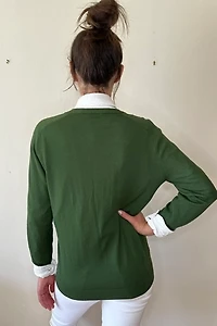 Green Merino Wool V Neck Sweater Selected by Picky Jane