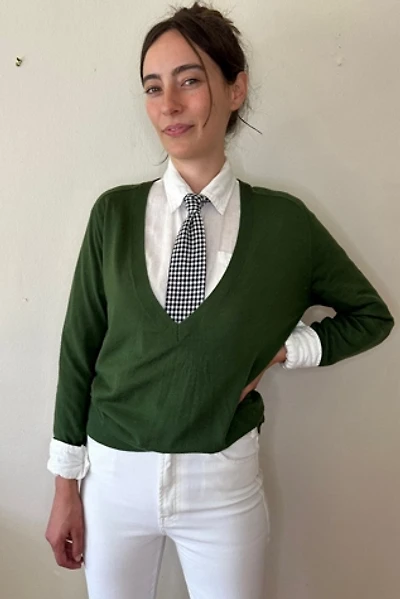 Green Merino Wool V Neck Sweater Selected by Picky Jane