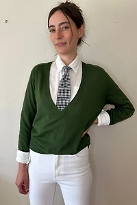 Green Merino Wool V Neck Sweater Selected by Picky Jane