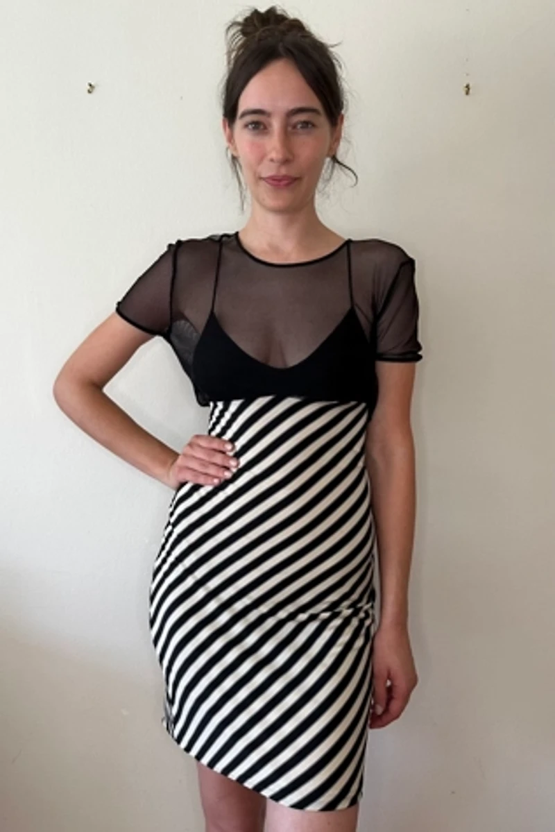 Stretchy Fishnet Fitted Stripe Dress with Bralette Underlay Selected by Picky Jane