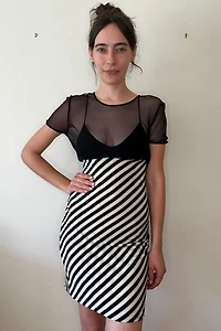 Stretchy Fishnet Fitted Stripe Dress with Bralette Underlay Selected by Picky Jane