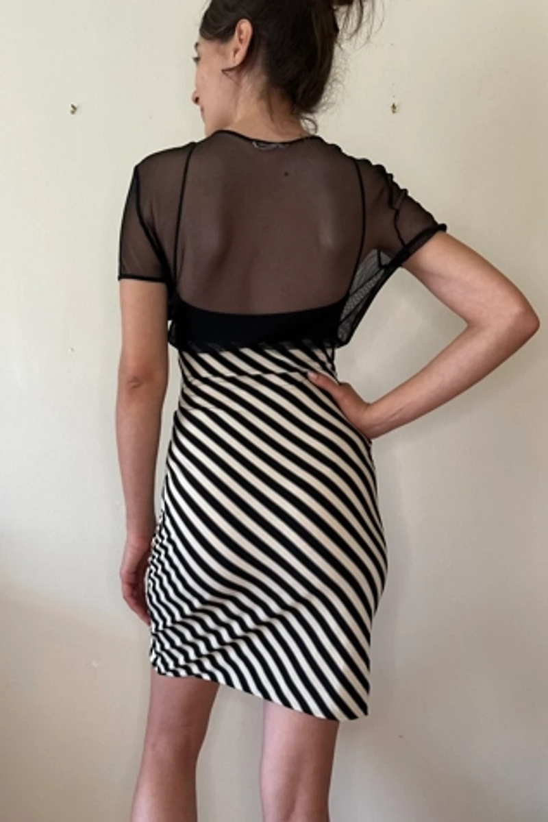 Stretchy Fishnet Fitted Stripe Dress with Bralette Underlay Selected by Picky Jane
