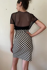 Stretchy Fishnet Fitted Stripe Dress with Bralette Underlay Selected by Picky Jane