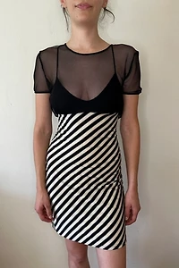 Stretchy Fishnet Fitted Stripe Dress with Bralette Underlay Selected by Picky Jane
