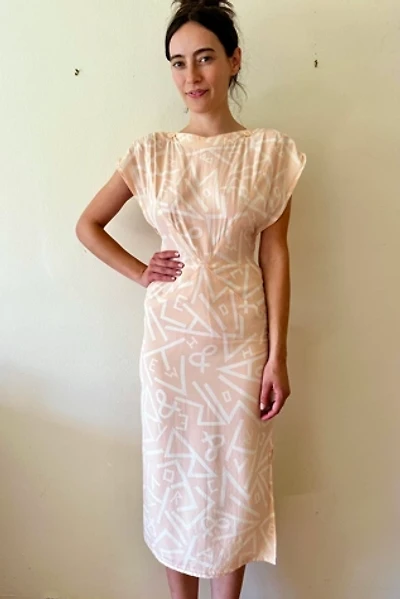 100% Silk Pale Pink 1980’s Vintage Fitted Logo Dress Selected by Picky Jane