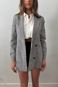 Long Houndstooth Plaid Lightweight Blazer Selected by Picky Jane
