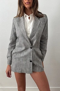 Long Houndstooth Plaid Lightweight Blazer Selected by Picky Jane