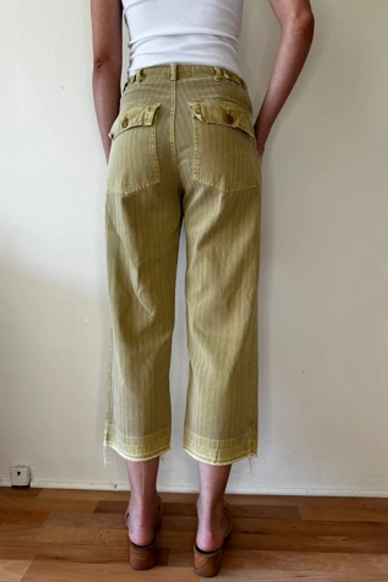 Mustard Herringbone Cotton Easy Crop Pants Selected by Picky Jane