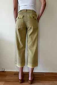 Mustard Herringbone Cotton Easy Crop Pants Selected by Picky Jane