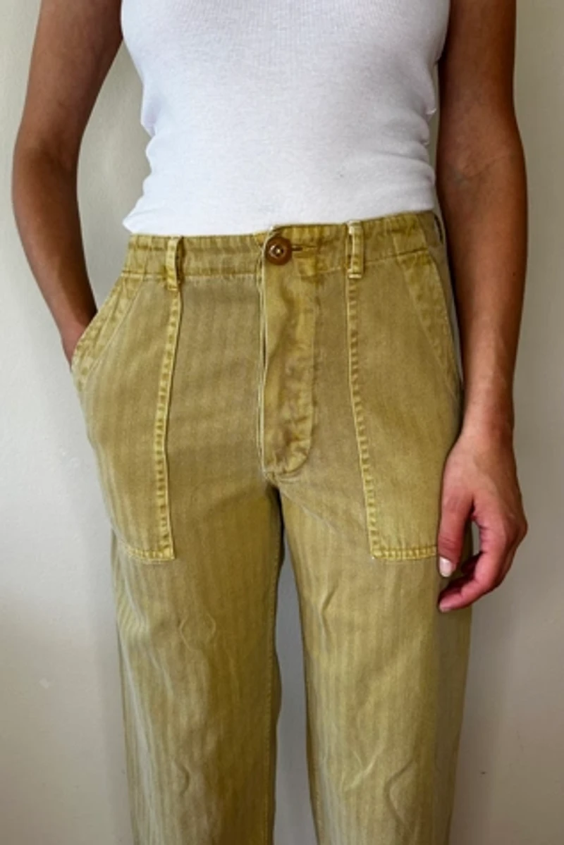 Mustard Herringbone Cotton Easy Crop Pants Selected by Picky Jane