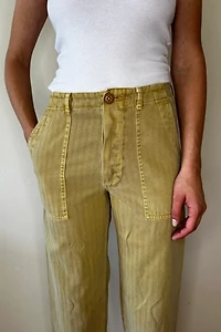 Mustard Herringbone Cotton Easy Crop Pants Selected by Picky Jane