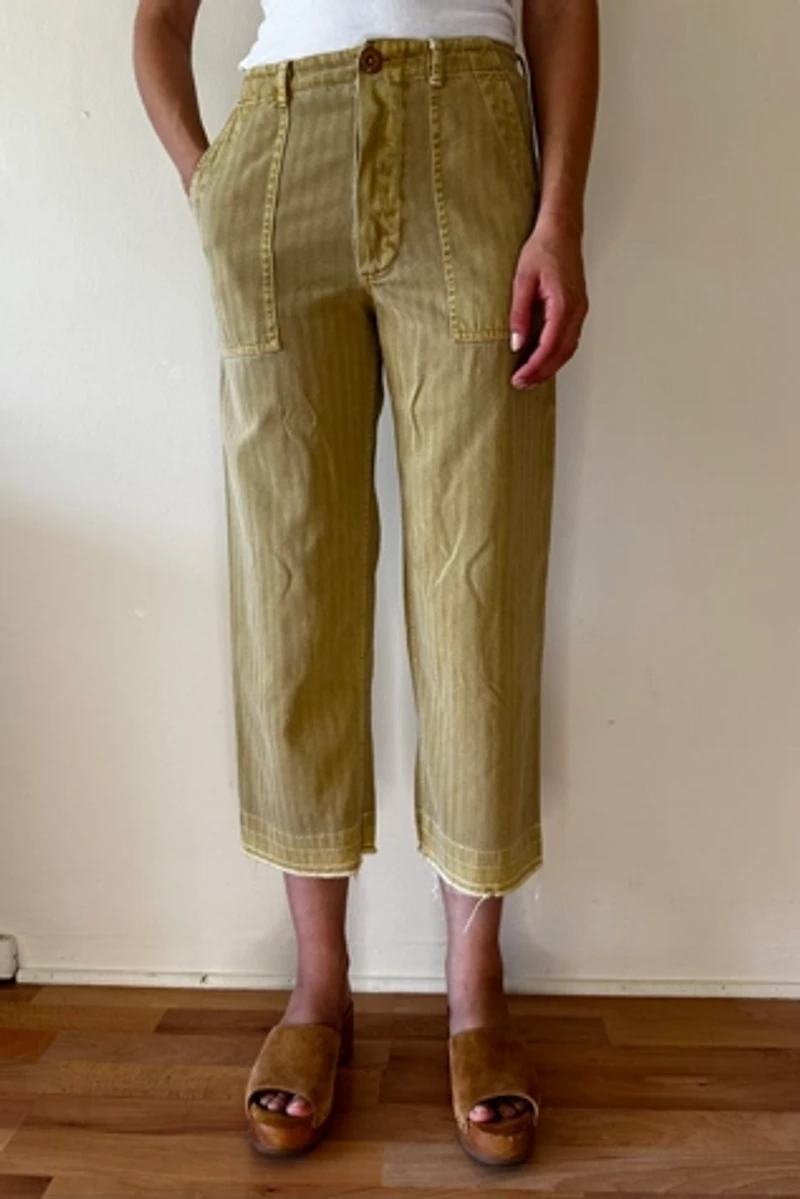 Mustard Herringbone Cotton Easy Crop Pants Selected by Picky Jane