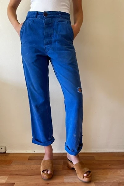 Fabulous Blue Cotton Vintage Distress Workwear Pants Selected by Picky Jane