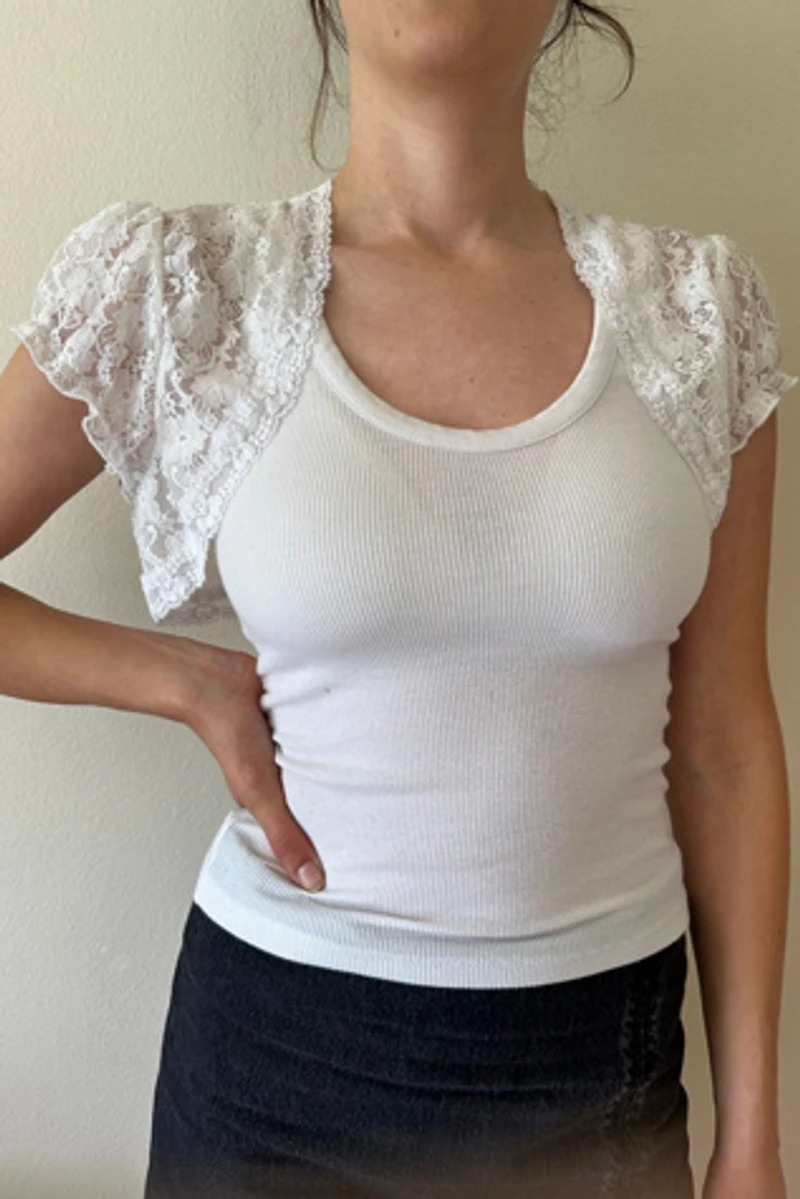 White Lace Sheer Crop Bolero Selected by Picky Jane