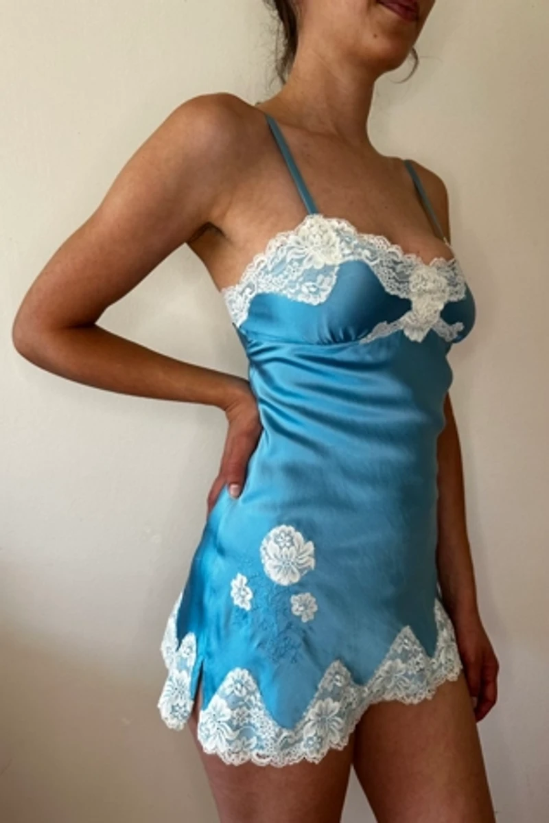 Blue Silk and Lace Slip Mini Dress Selected by Picky Jane