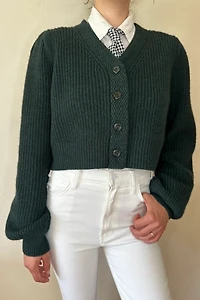 Hunter Green Ultra Soft Plush Crop Cardigan Sweater Selected by Picky Jane
