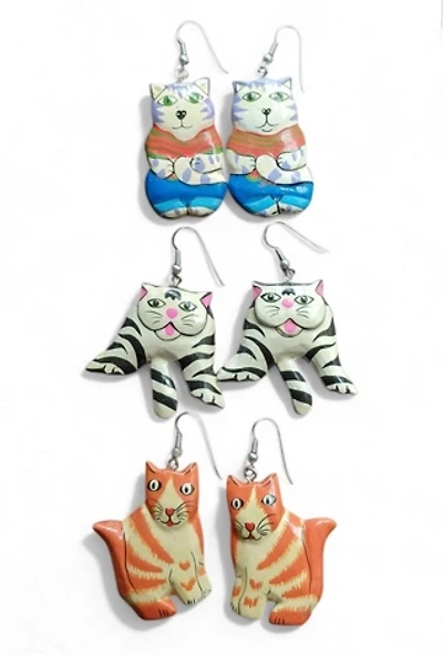 Vintage Carved Cat Earrings Set Selected by Garbage Soup