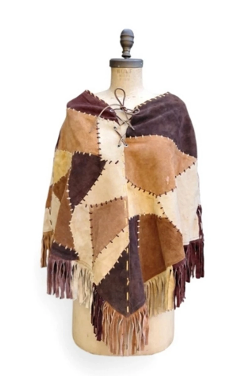 1970's Distressed Patchwork Suede Poncho Selected by Garbage Soup