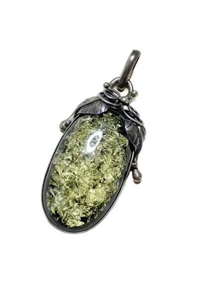 Vintage Sterling + Green Amber Pendant Selected by Lux Revival