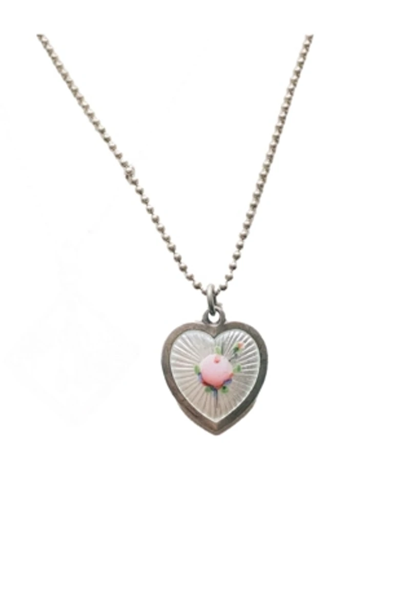 Antique French Sterling + Enamel Heart Necklace Selected by Lux Revival
