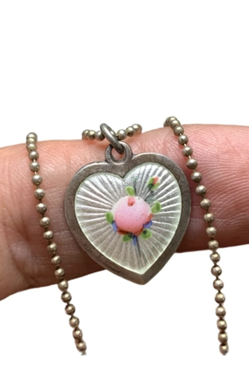 Antique French Sterling + Enamel Heart Necklace Selected by Lux Revival