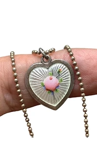 Antique French Sterling + Enamel Heart Necklace Selected by Lux Revival