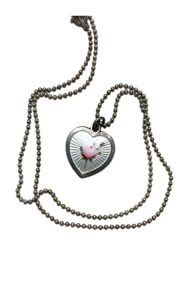 Antique French Sterling + Enamel Heart Necklace Selected by Lux Revival