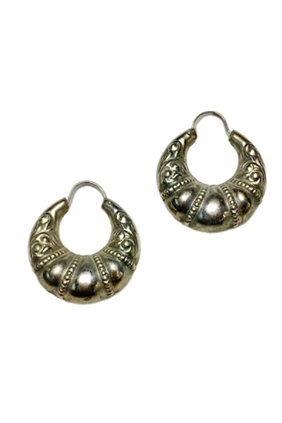 Vintage Silver Repousse Puffy Hoop Earrings Selected by Lux Revival