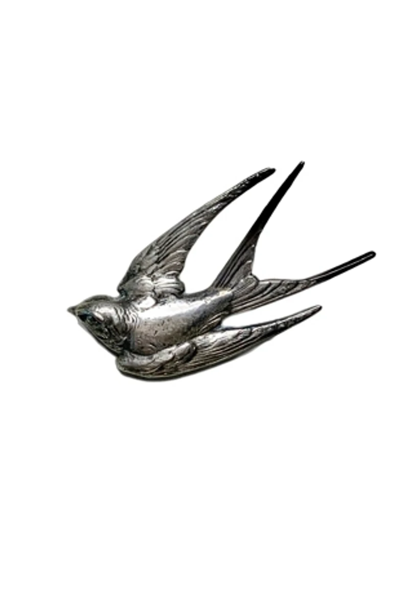 Antique Sterling Silver Repousse Swallow Brooch Selected by Lux Revival
