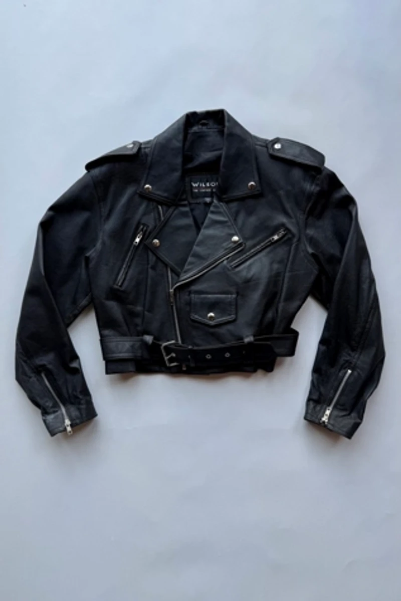 Cropped Leather Moto Jacket